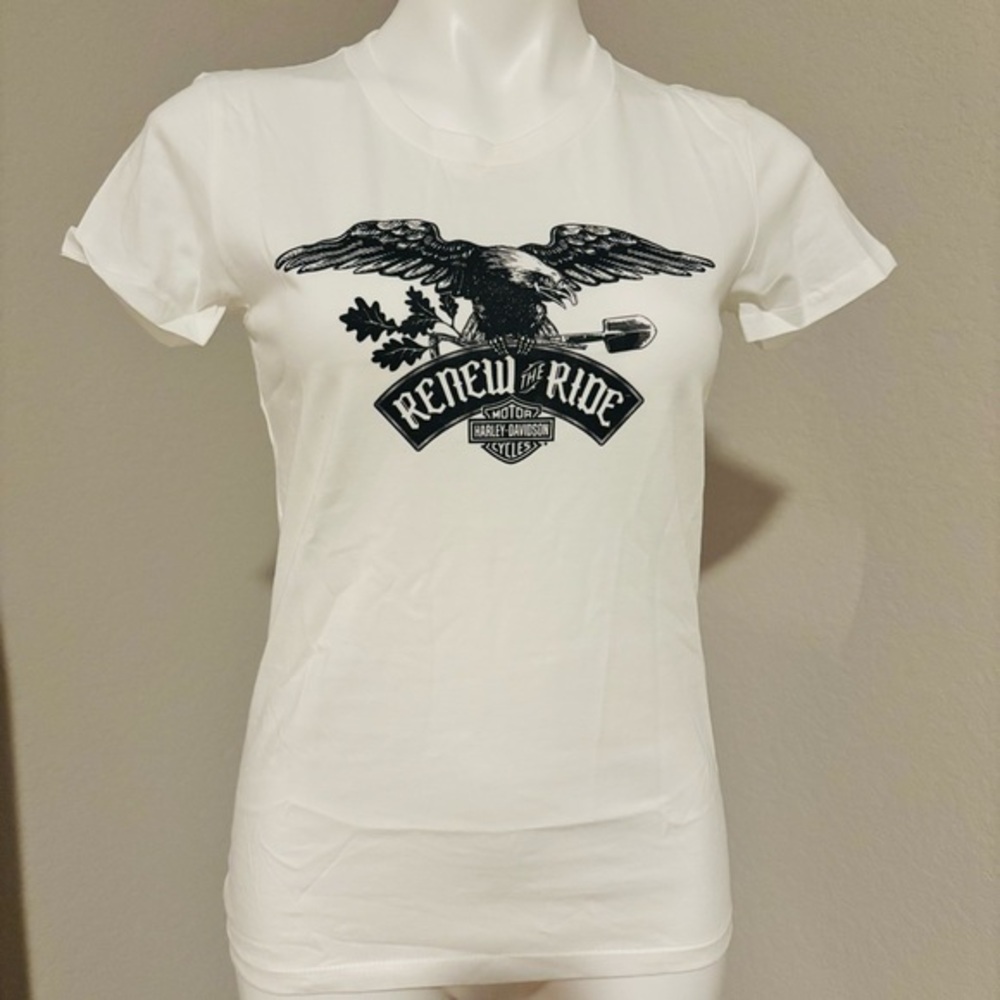 Harley-Davidson Renew‎ The Ride Crew Neck Short Sleeve White T-Shirt Women Small